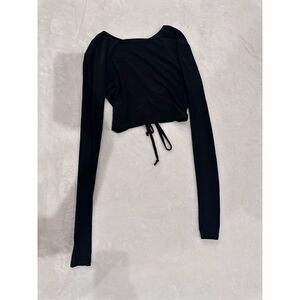 Prettylittlething womens black cropped top open back cross cross size 0